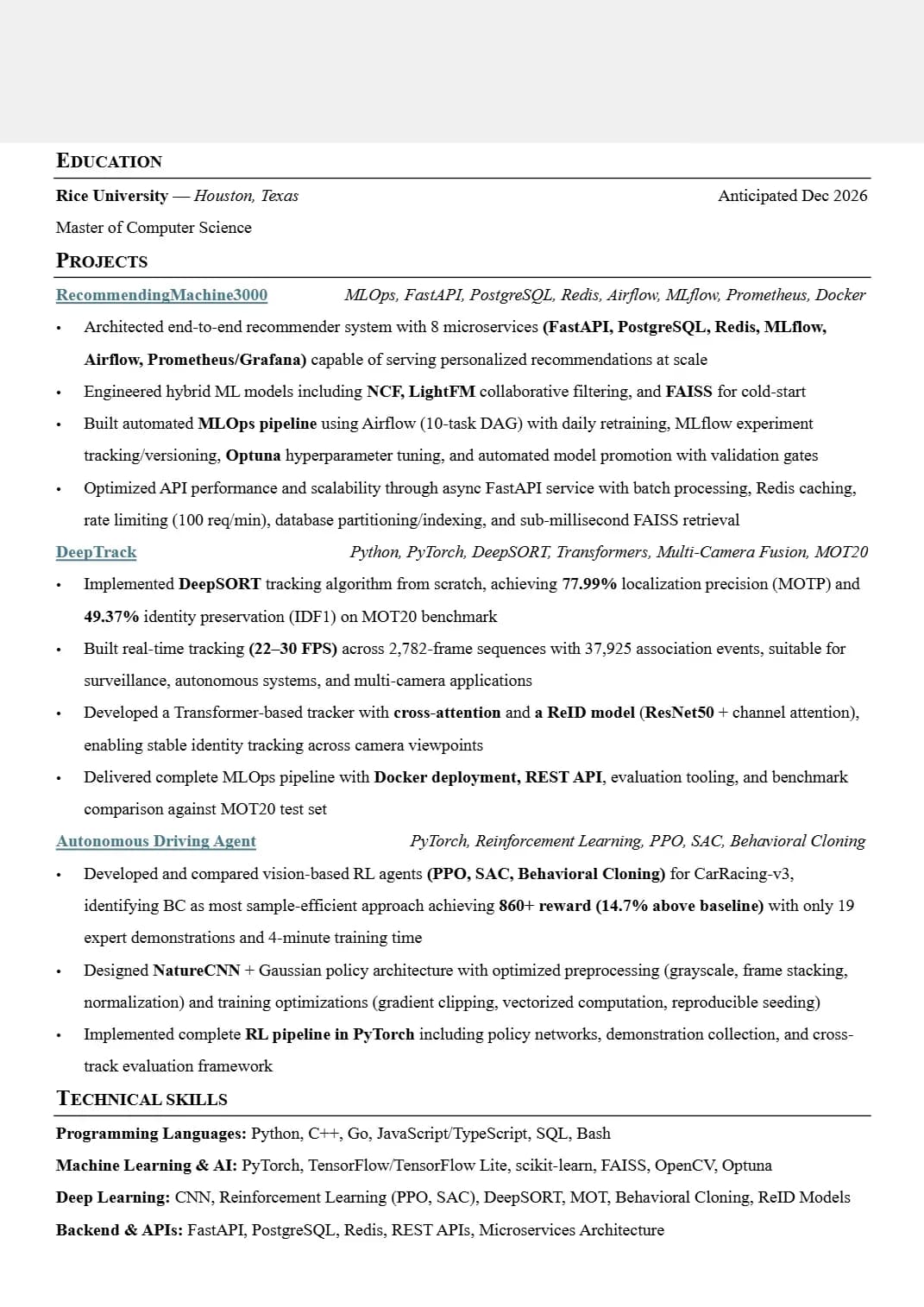 Software Engineer resume that passed Google resume screen