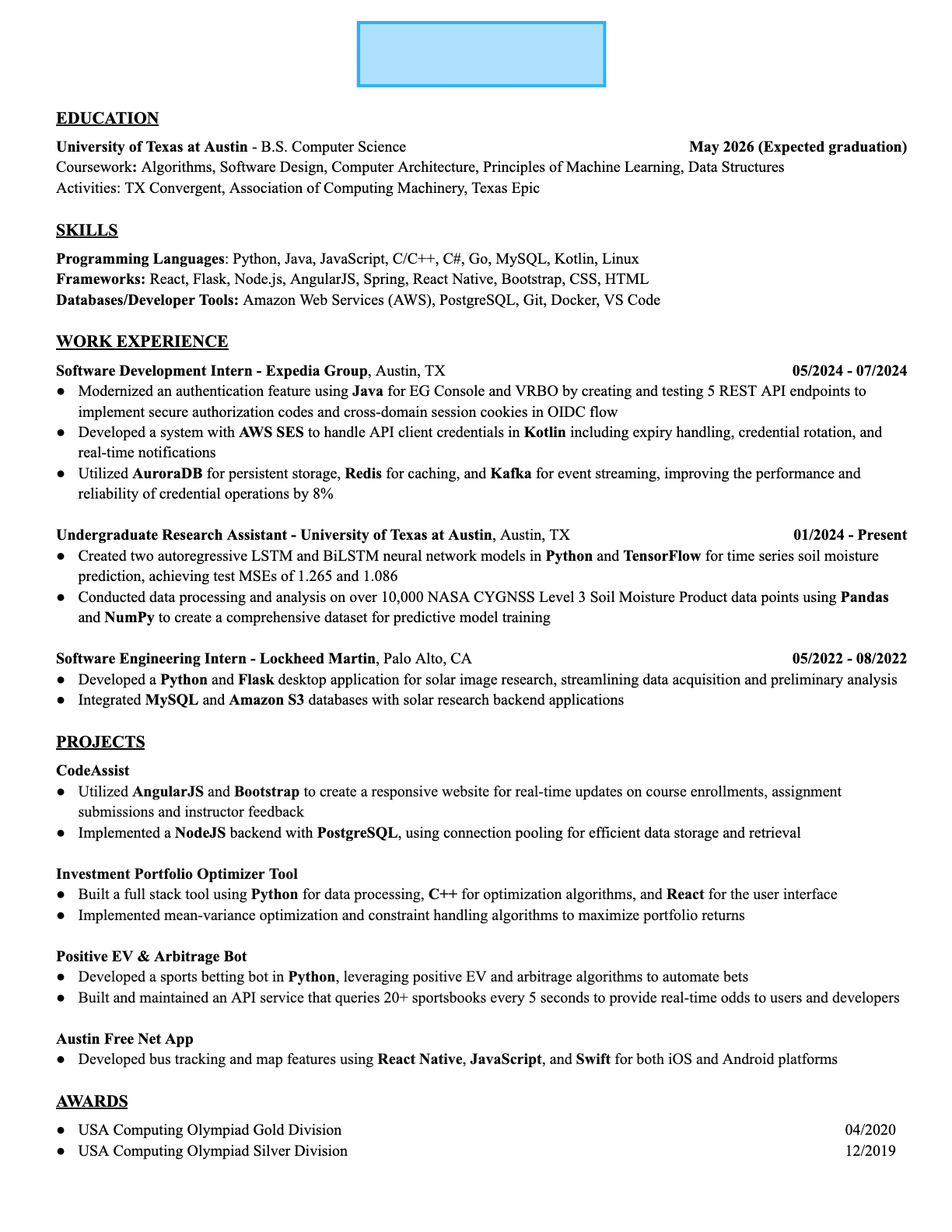Software Engineer resume that passed Expedia resume screen
