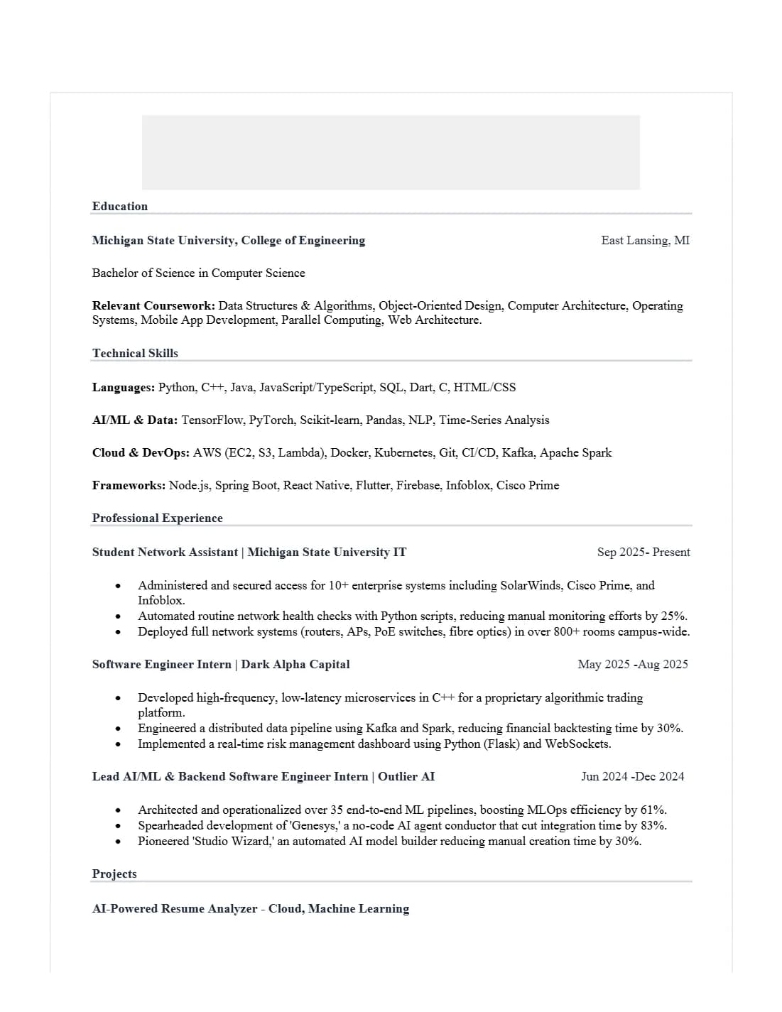 Software Engineer resume that passed GitHub resume screen