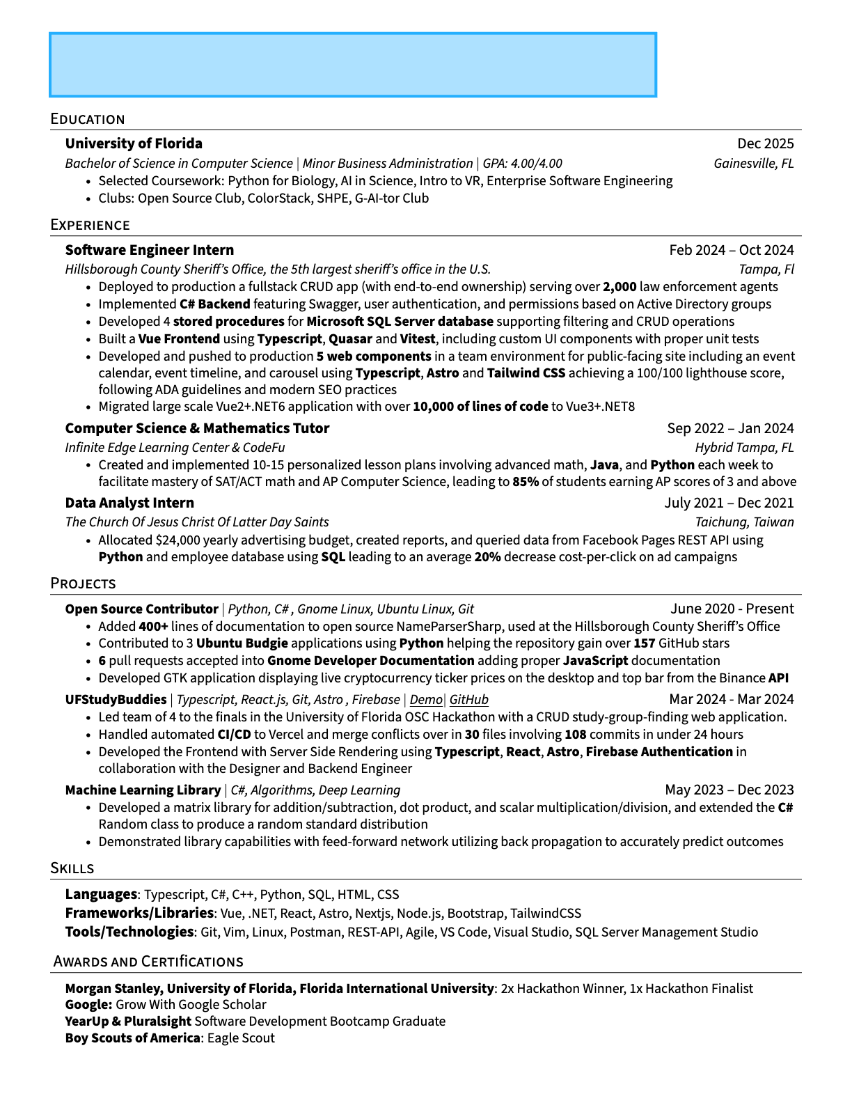 Software Engineer resume that passed Nvidia resume screen
