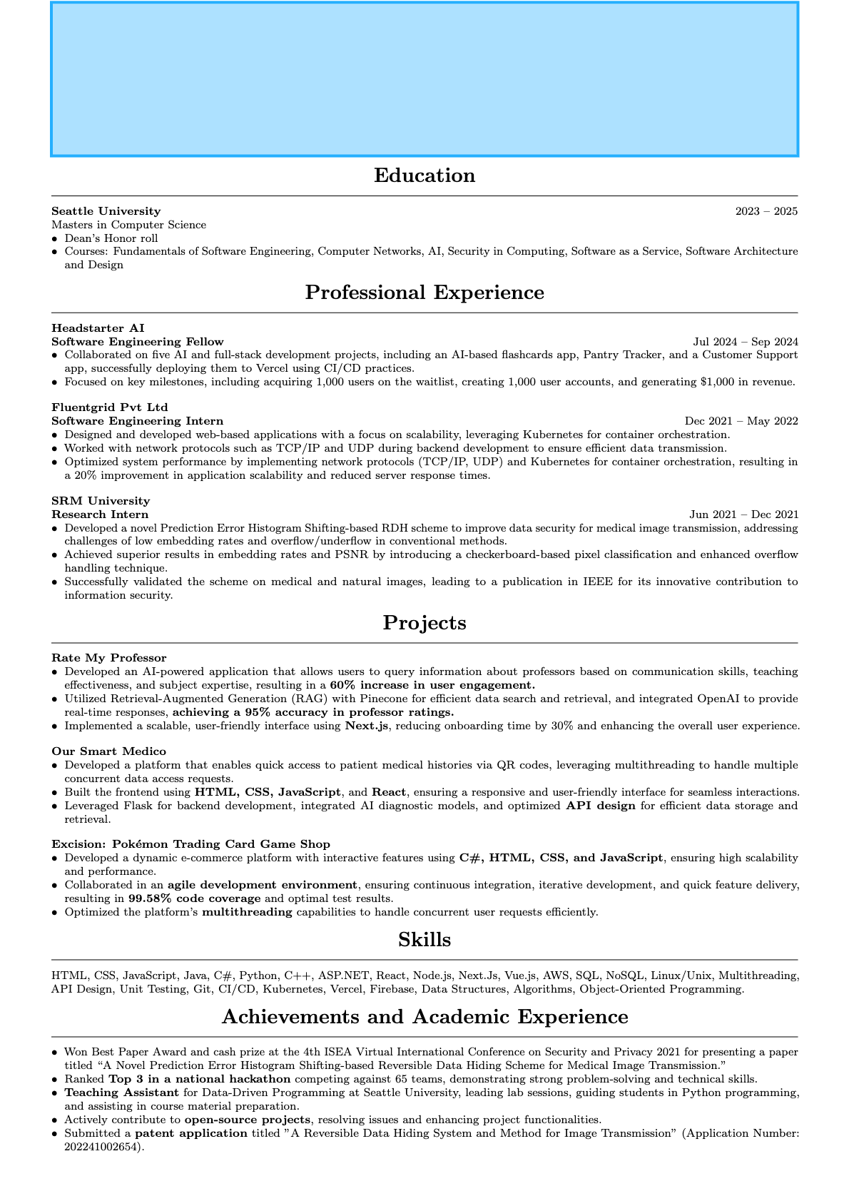 Software Engineer resume that passed Adobe resume screen