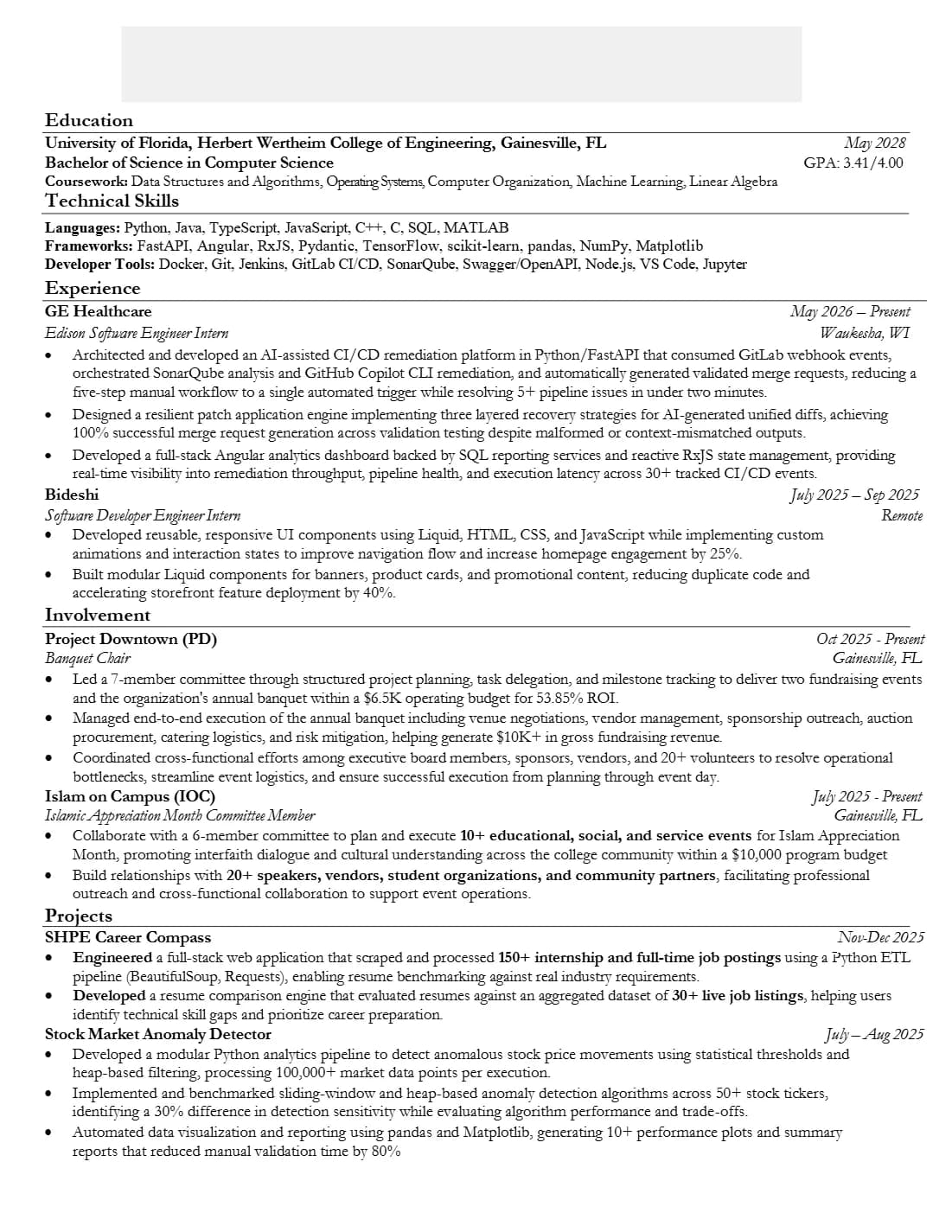 Software Engineer resume that passed JP Morgan Chase resume screen