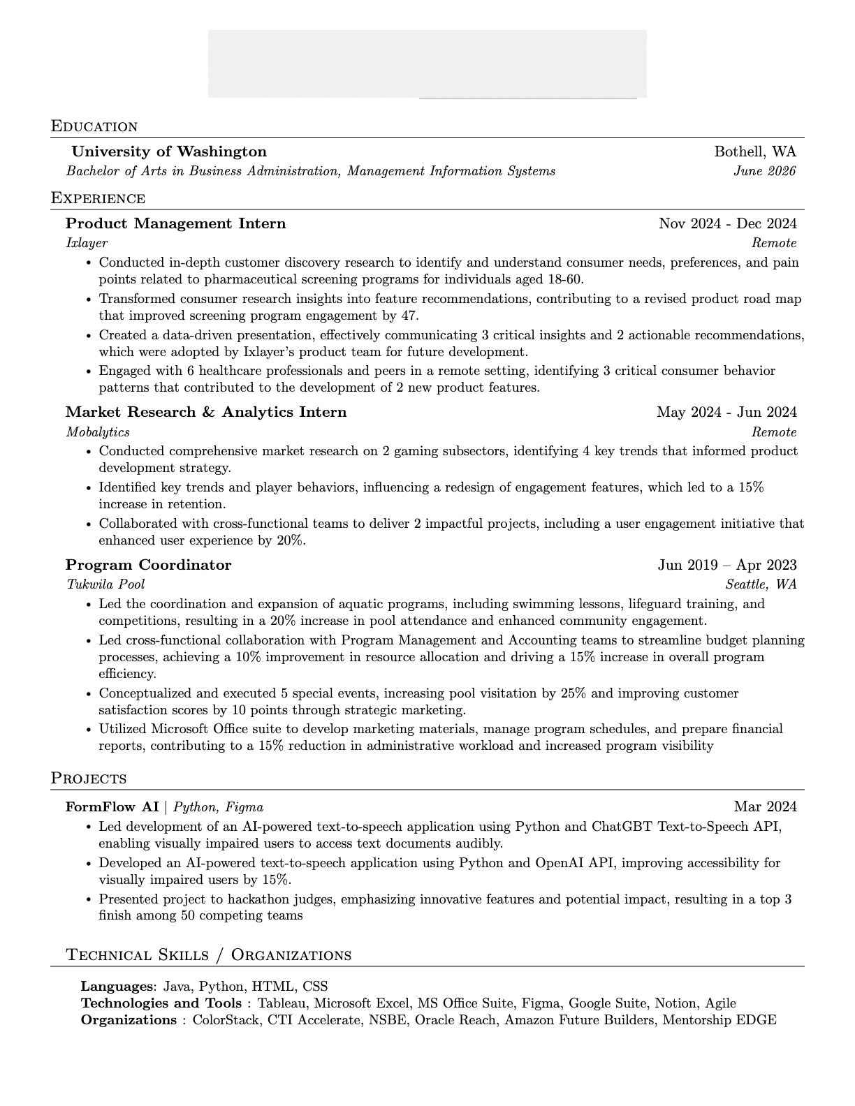 Product Manager resume that passed Google resume screen
