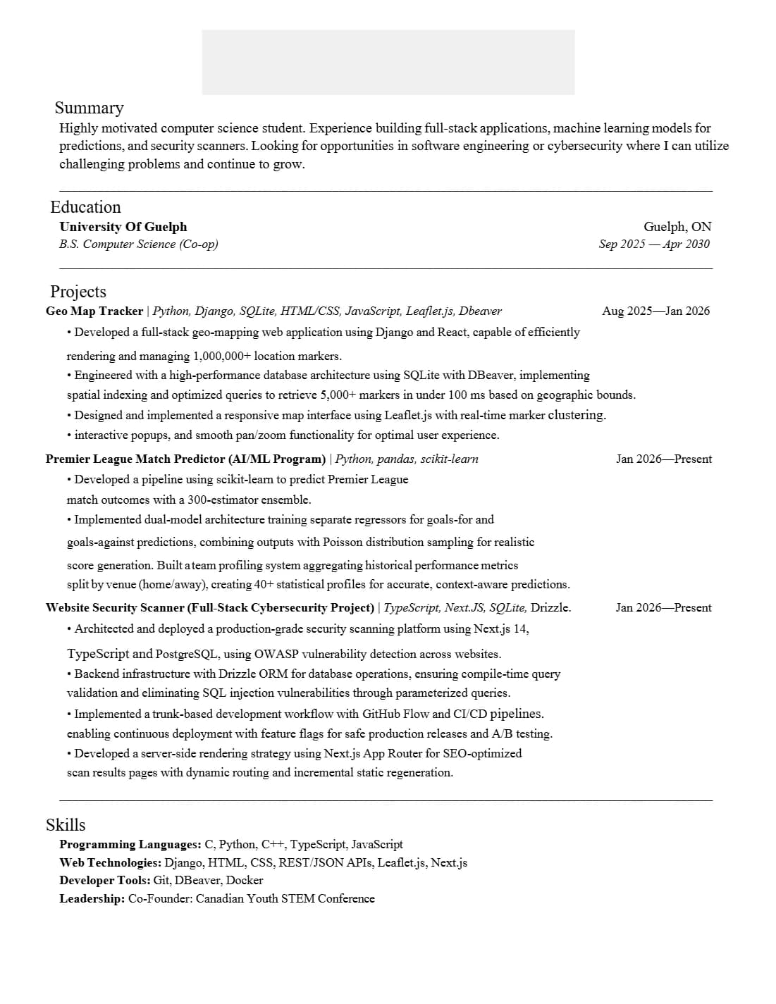 Software Engineer resume that passed Meta resume screen