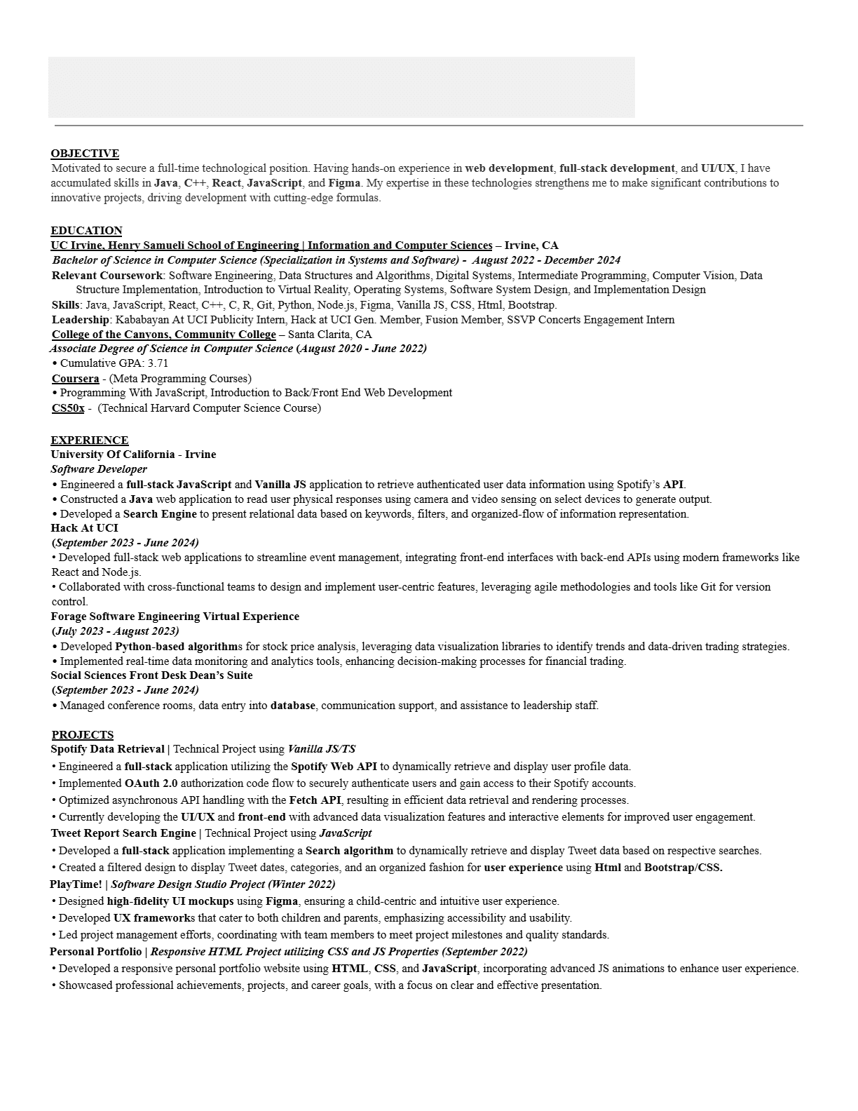 Software Engineer resume that passed Capital One resume screen