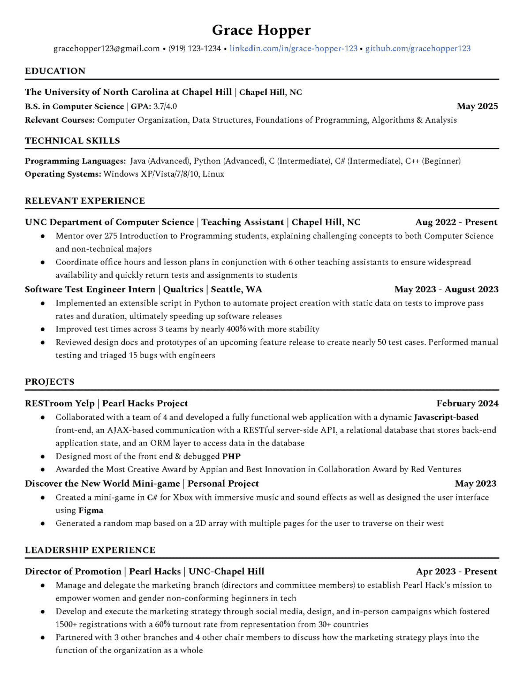 Software Engineer resume that passed Salesforce resume screen