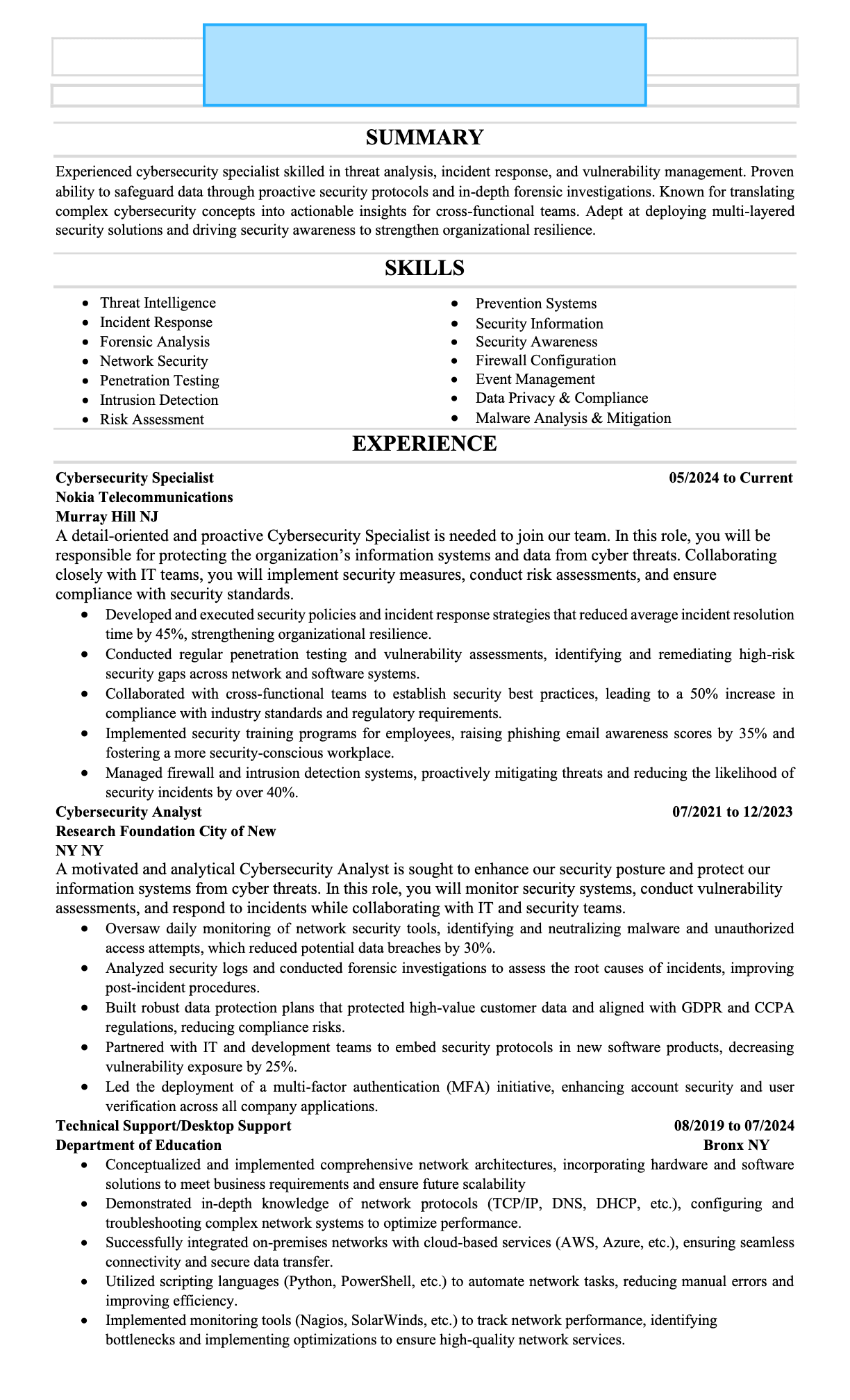Software Engineer resume that passed Box resume screen