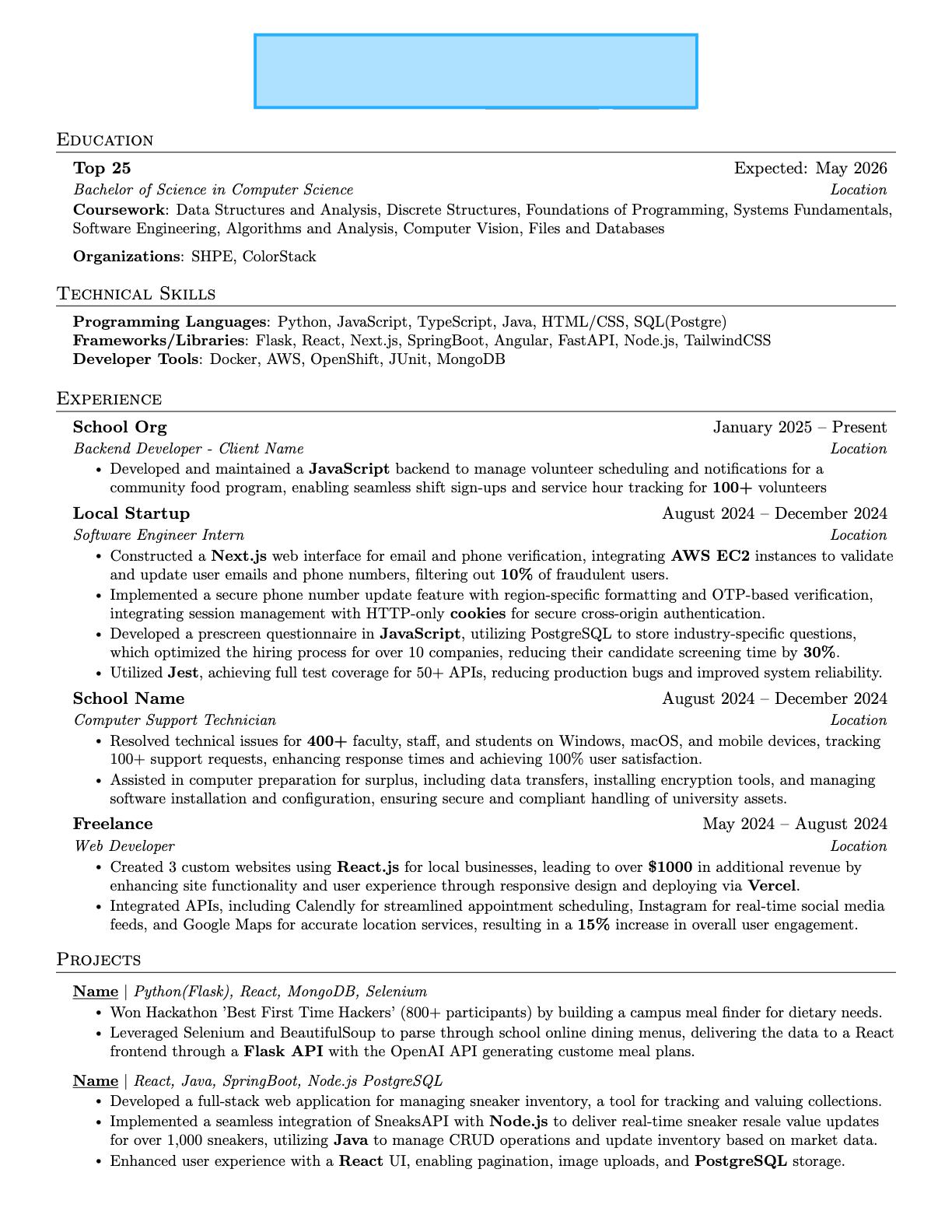 Software Engineer resume that passed Microsoft resume screen