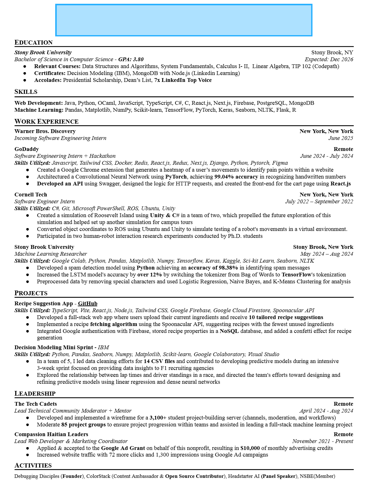 Software Engineer resume that passed Amazon resume screen