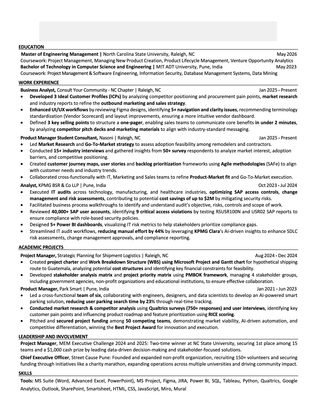 Product Manager resume that passed Microsoft resume screen