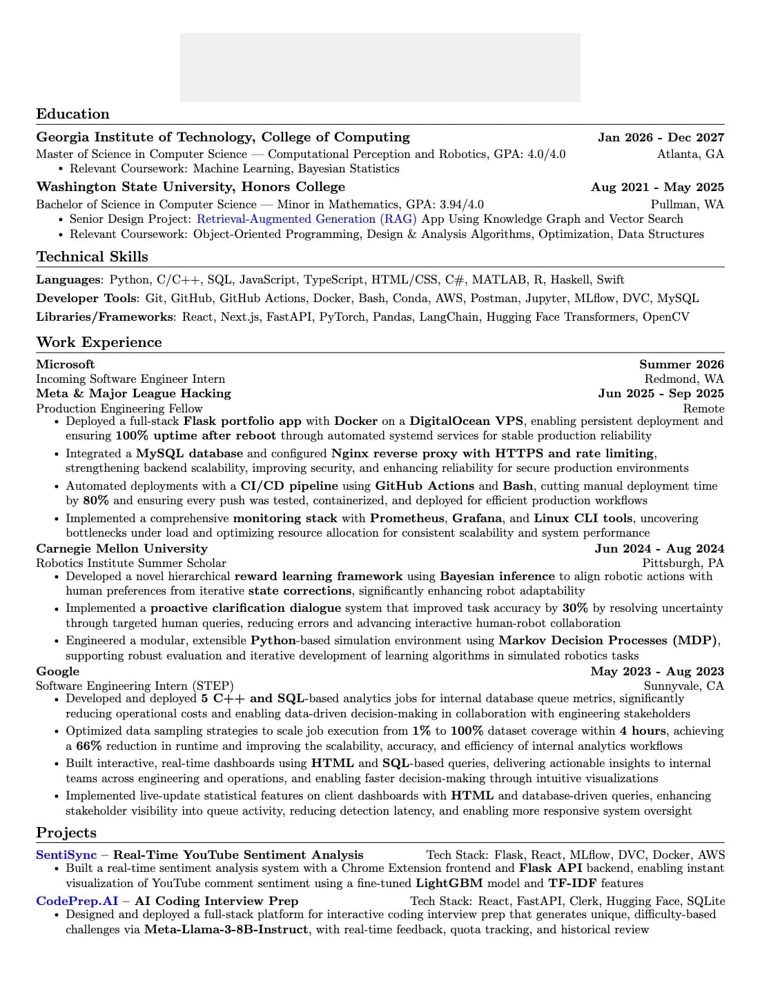Software Engineer resume that passed Microsoft resume screen