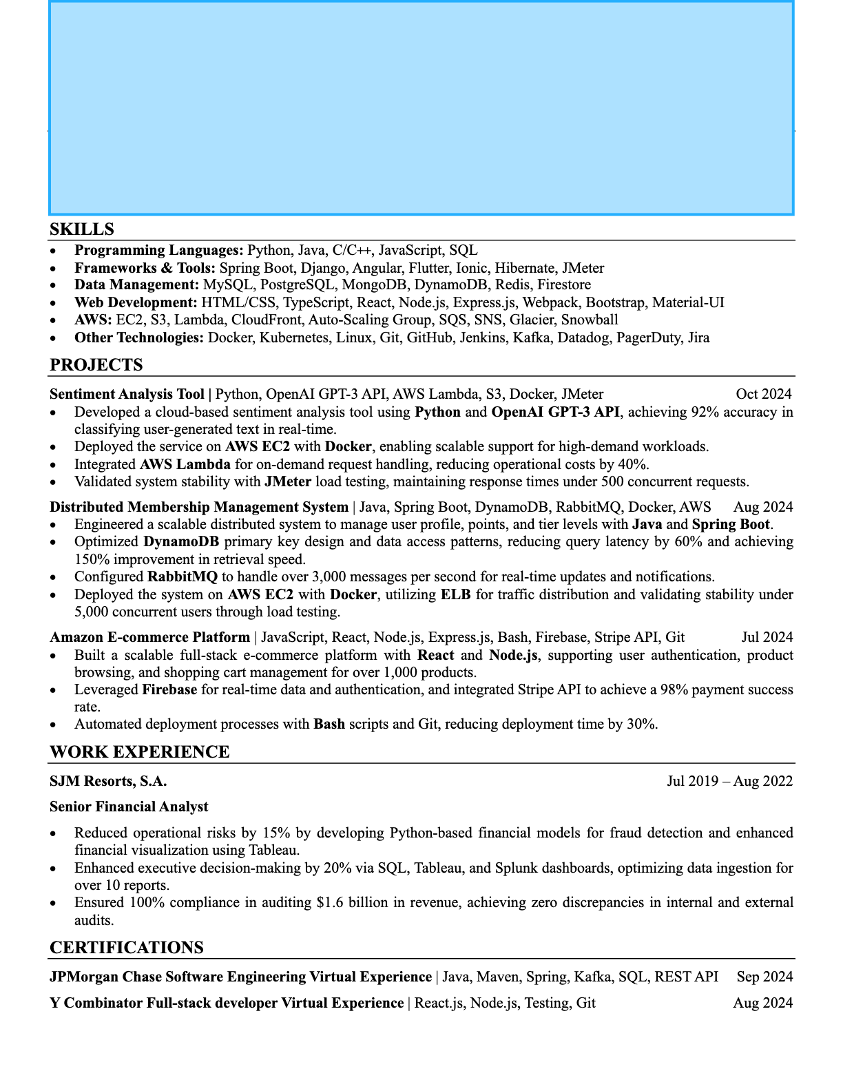 Software Engineer resume that passed Microsoft resume screen