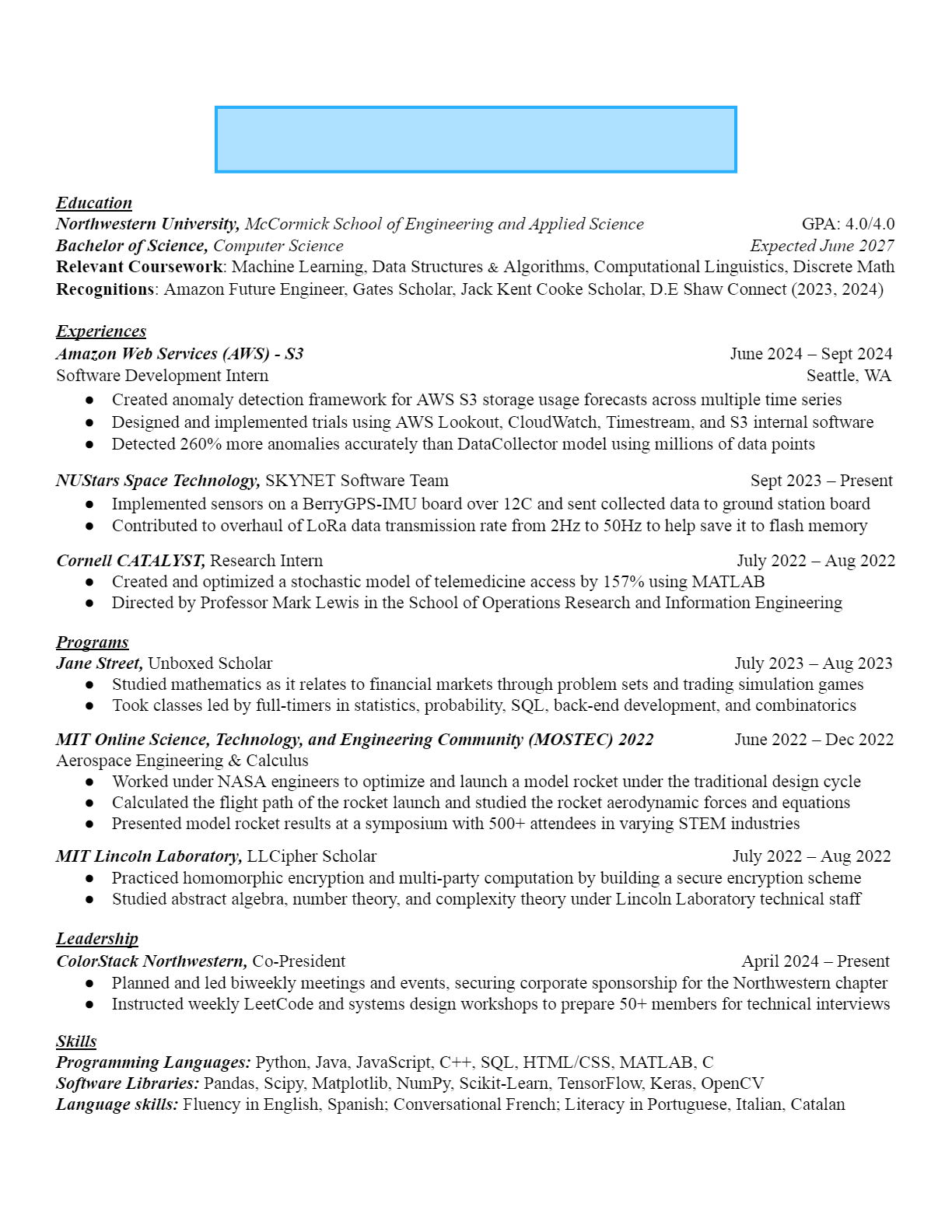 Software Engineer resume that passed Citadel resume screen