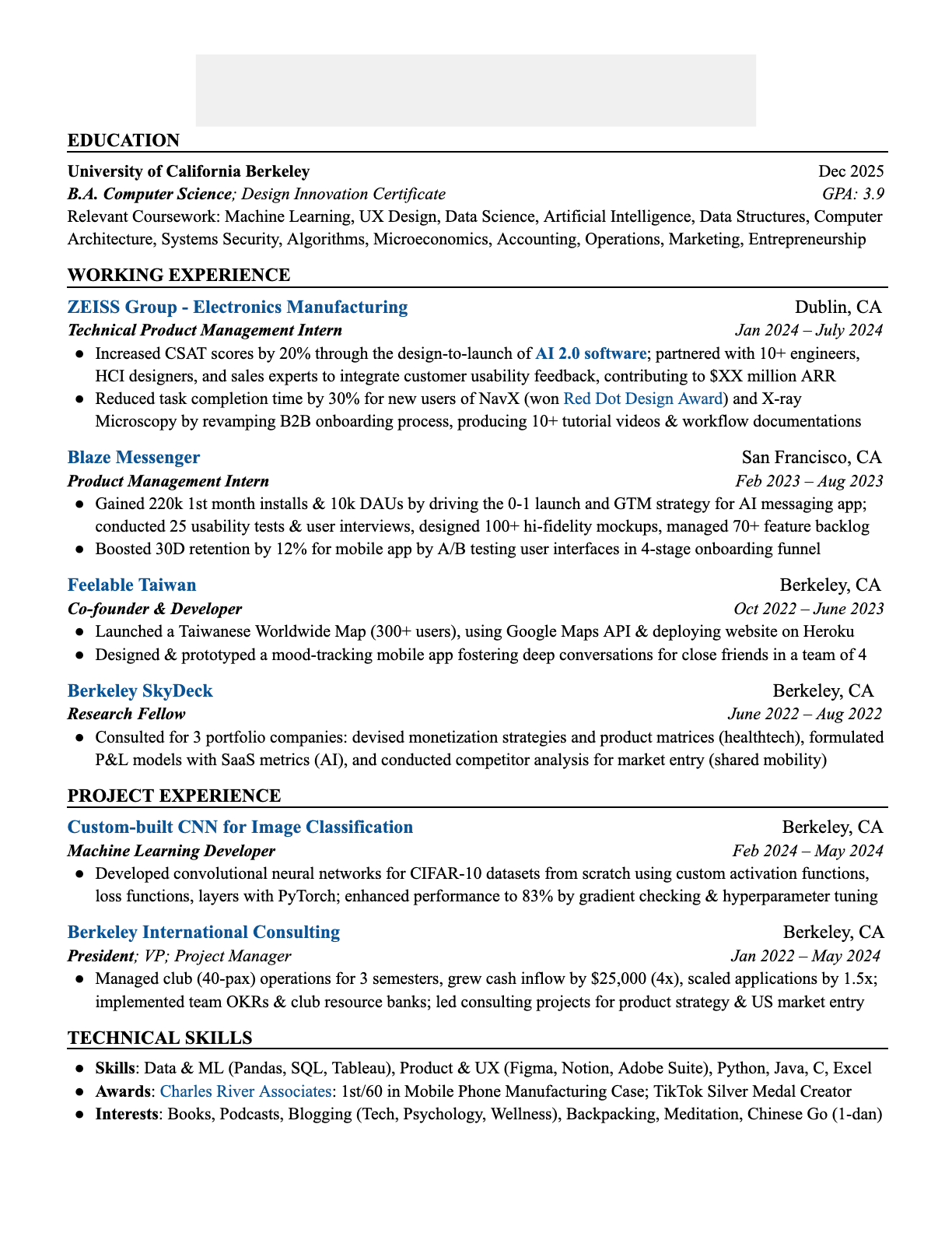 Product Manager resume that passed Meta resume screen