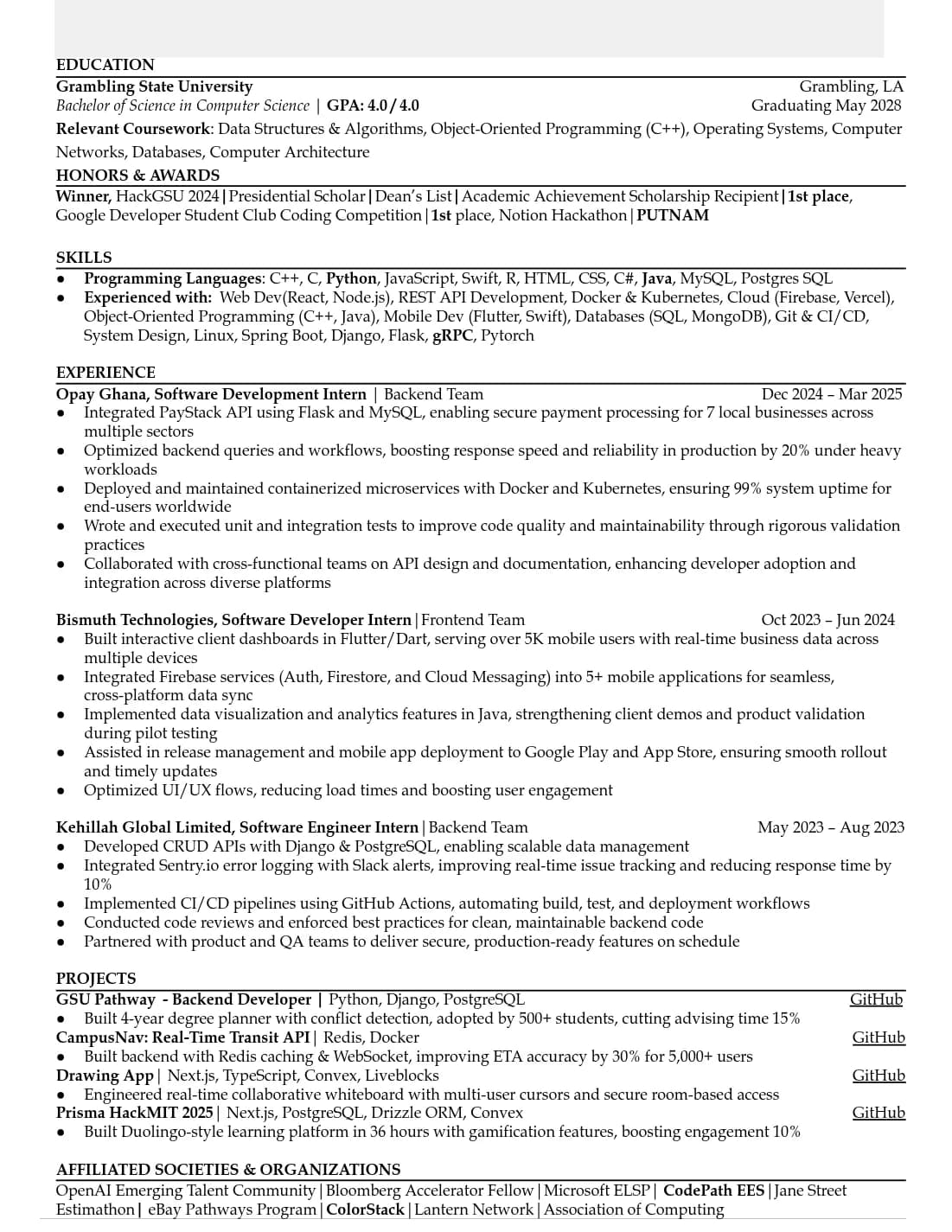 Software Engineer resume that passed Apple resume screen