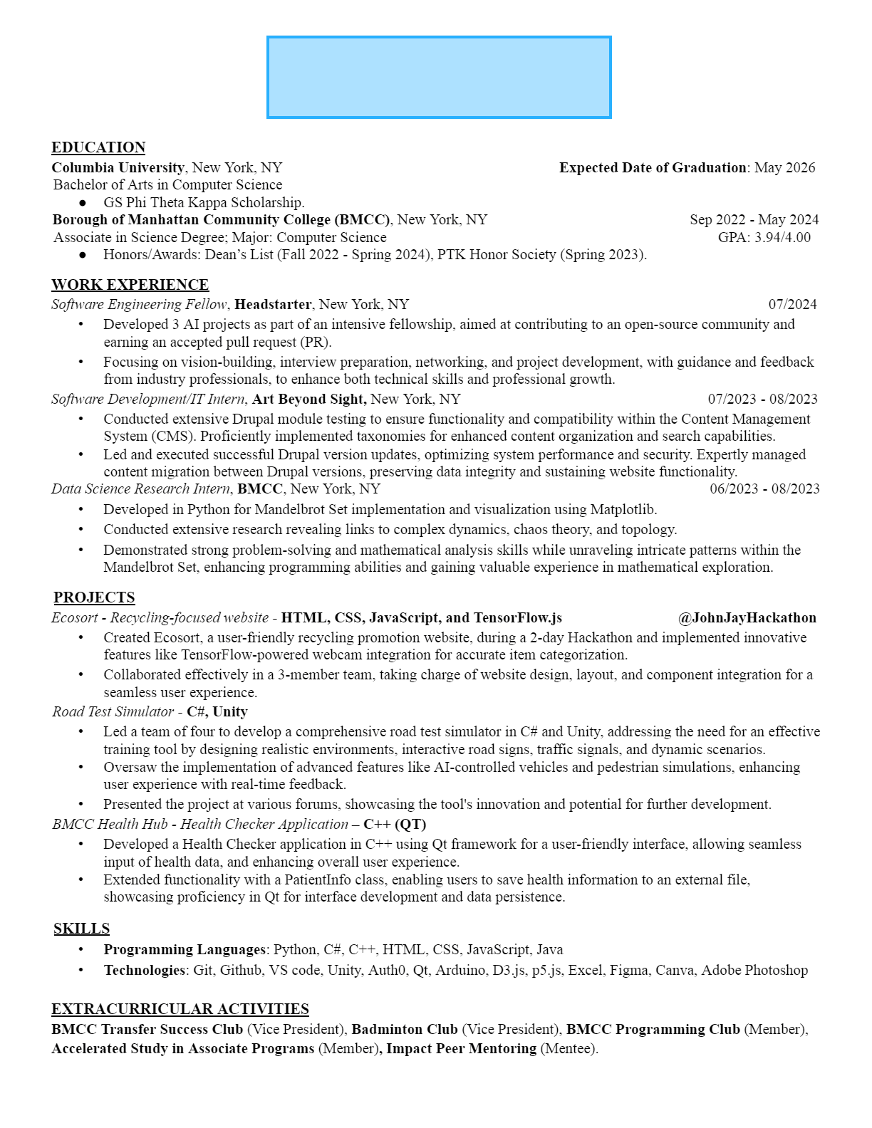 Software Engineer resume that passed Apple resume screen