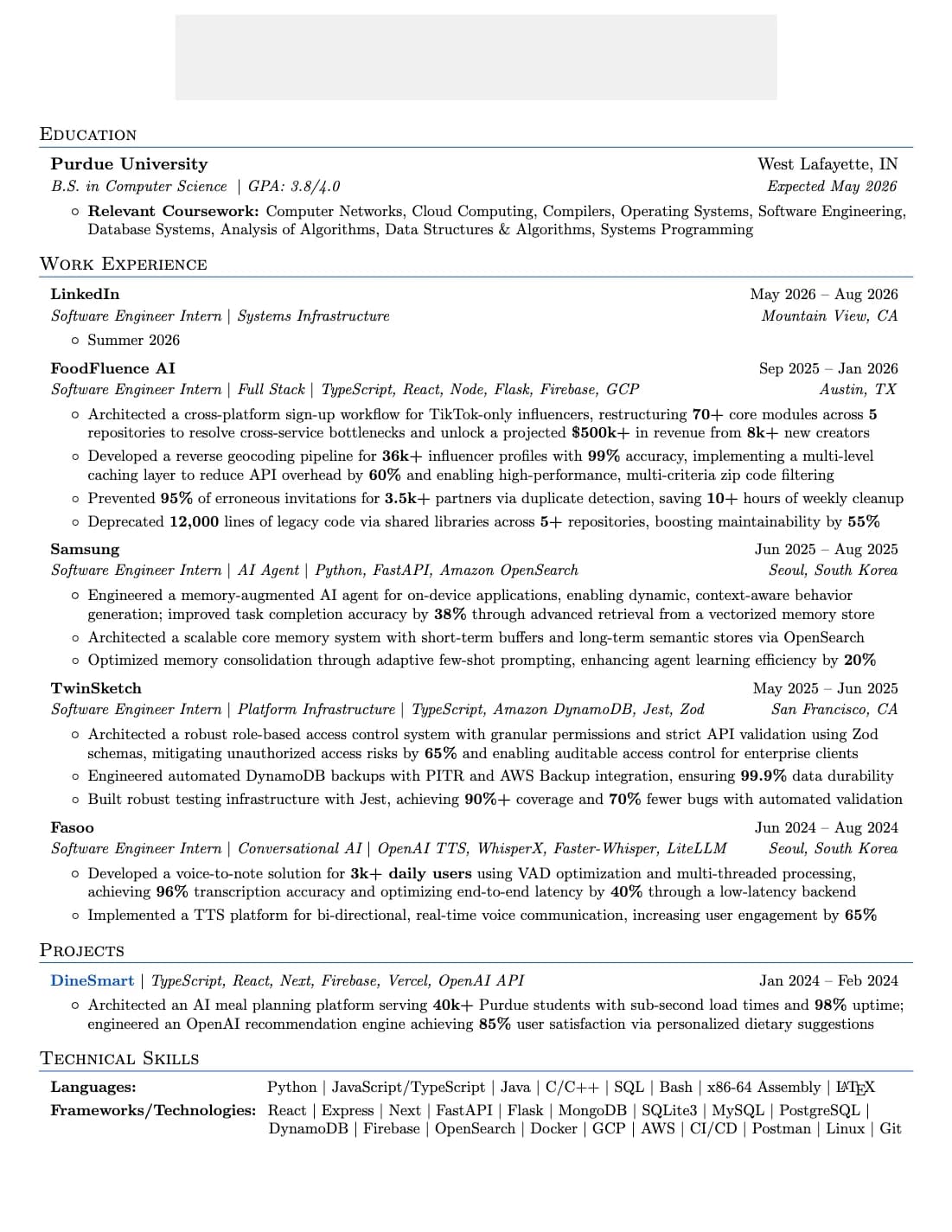 Software Engineer resume that passed Amazon resume screen